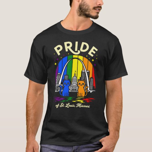  Pride of St. Louis City Missouri Cats Rainbow Fla Tシャツ (正面)