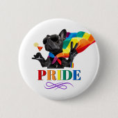 Pride Party Dog in Rainbow Cape 缶バッジ (正面)