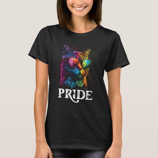 Pride Rainbow Cat Realistic Gay Pride LGBTQ Cat Ow Tシャツ (正面)