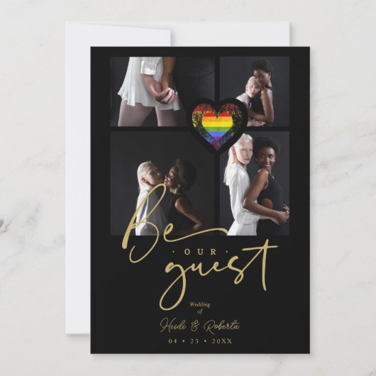 Pride Rainbow Heart 4 Photos Collage 招待状 (正面)