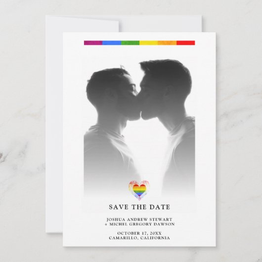 Pride Rainbow Heart LGBT Gay Wedding Simple Photo (正面)