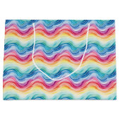Pride Wavy Rainbow Stripes Pattern ラージペーパーバッグ (正面)