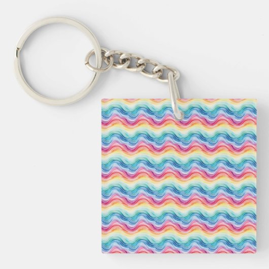 Pride Wavy Rainbow Stripes Pattern Two-sided キーホルダー (正面)