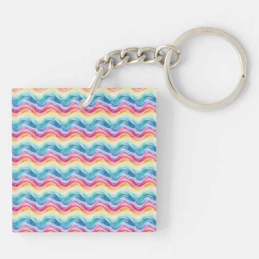Pride Wavy Rainbow Stripes Pattern Two-sided キーホルダー (裏面)