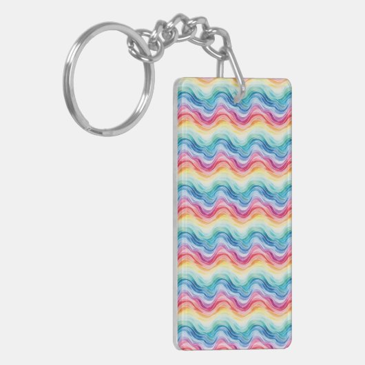 Pride Wavy Rainbow Stripes Pattern Two-sided キーホルダー (正面左)