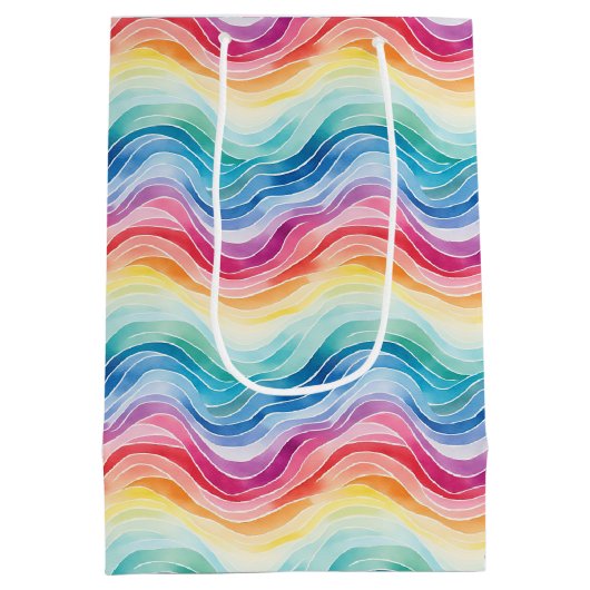 Pride Wavy Rainbow Stripes Pattern Wine, Small, ミディアムペーパーバッグ (裏面)