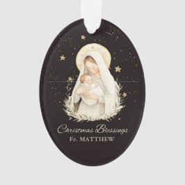 Priest Christmas Blessings Madonna Child Black オーナメント