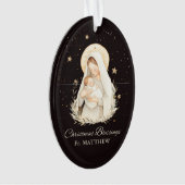 Priest Christmas Blessings Madonna Child Black オーナメント (正面)