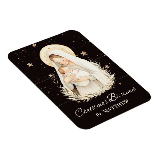 Priest Christmas Blessings Madonna Child Black マグネット (右側)