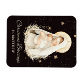 Priest Christmas Blessings Madonna Child Black マグネット (横)