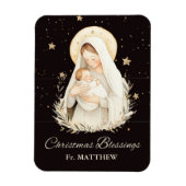 Priest Christmas Blessings Madonna Child Black マグネット (縦)