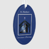 Priest Christmas Blessings, Nativity Scene on Blue オーナメント (正面)
