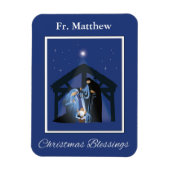 Priest Christmas Blessings, Nativity Scene on Blue マグネット (縦)