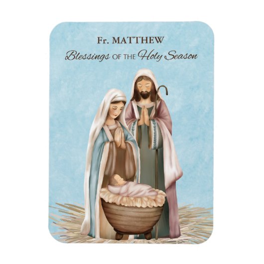 Priest Christmas Blessings Thanks Nativity Scene マグネット (縦)