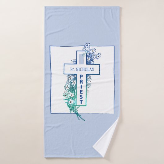 Priest Cross Flowers Personalized バスタオル (バスタオル)
