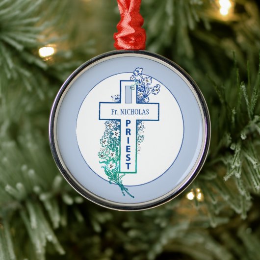 Priest Cross Flowers Personalized メタルオーナメント (ツリー)