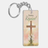 Priest Easter Rejoice Cross and Lilies Religious キーホルダー (正面左)