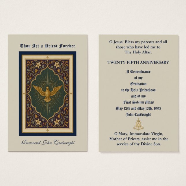 Priest Ordination Anniversary Prayer Keepsake (正面&裏面)