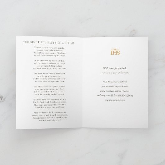 Priest Ordination Blessing Beautiful Hands Poem カード (内部)