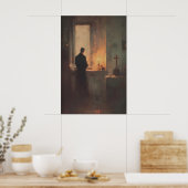 Priest Praying By Candlelight, Christian Wall Art ポスター (キッチン)