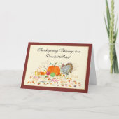 Priest Turkey with Pumpkin Thanksgiving Holiday カード (正面)
