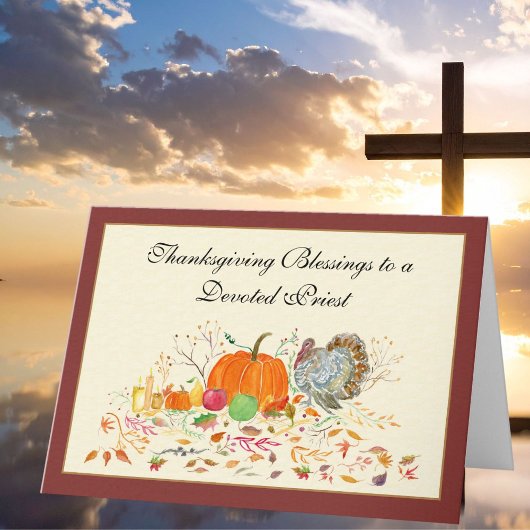 Priest Turkey with Pumpkin Thanksgiving Holiday カード
