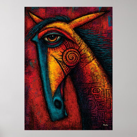 Primal Horse Spirit – Expressionist Abstract Wall  ポスター (正面)