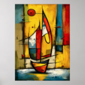Primal Voyage — Abstract Expressionist Sailboat ポスター (正面)