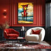 Primal Watch — Abstract Expressionist Beach Tower ポスター