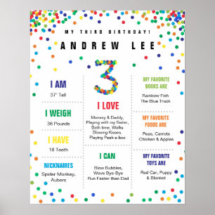 Primary Colors Confetti boy third birthday poster ポスター