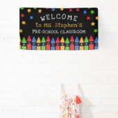 Primary Colors Crayons Welcome先生教室 横断幕 (インサイチュ)