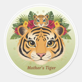 Primary: Cute Mother Tiger and Cub Sticker - Maa b ラウンドシール