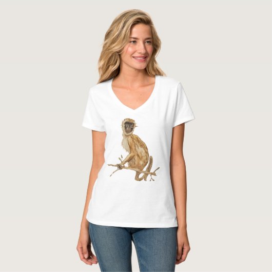 Primate Proclivity Monkey Women's Shirt V-neck  Tシャツ (正面フル)