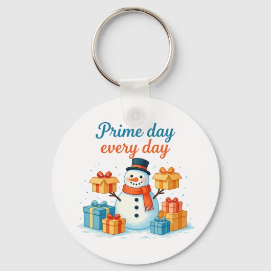 Prime Day Every Day, Snowman holding gifts Holiday キーホルダー (正面)