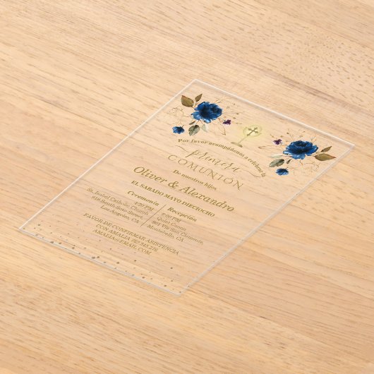 Primera Comunión Boys Twin First Holy Communion アクリル招待状 (レイダウン)