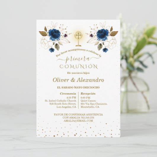  Primera Comunión Boys Twin First Holy Communion 招待状 (スタンド正面)