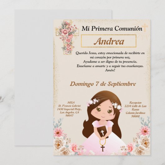 Primera Comunión para niña  招待状 (正面/裏面)