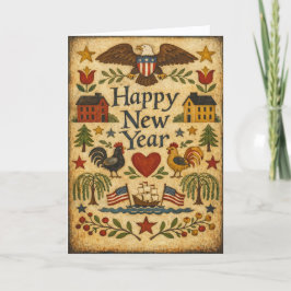 Primitive Americana Folk Art New Year シーズンカード