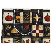 Primitive Autumn Quilt Pattern | Farmhouse Harvest ラージペーパーバッグ (正面)