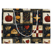 Primitive Autumn Quilt Pattern | Farmhouse Harvest ラージペーパーバッグ (裏面)