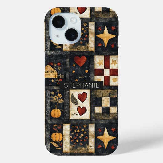 Primitive Autumn Quilt Pattern | Farmhouse Harvest Case-Mate iPhoneケース (裏面)