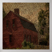 Primitive burlap country farmhouse red barn ポスター (正面)