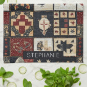 Primitive Farmhouse Appliqué & Geometric キッチンタオル (折り畳み)