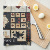 Primitive Farmhouse Appliqué & Geometric キッチンタオル (四つ折り)