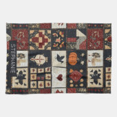 Primitive Farmhouse Appliqué & Geometric キッチンタオル (横)