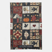 Primitive Farmhouse Appliqué & Geometric キッチンタオル (縦)