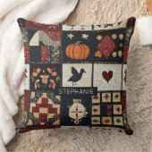 Primitive Farmhouse Appliqué & Geometric クッション (ブランケット)