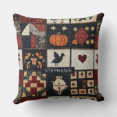 Primitive Farmhouse Appliqué & Geometric クッション (裏面)