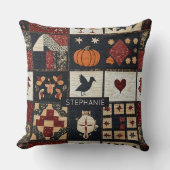 Primitive Farmhouse Appliqué & Geometric クッション (正面)