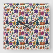 Primitive Folk Art Christmas Wall Clock スクエア壁時計 (正面)